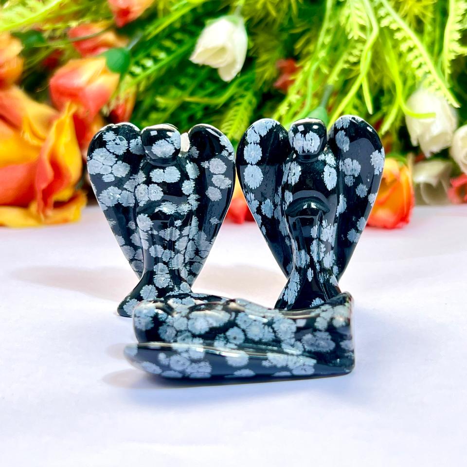 2" Angel Snowflake Obsidian Stone Guardian Angel blessed Angelic connection