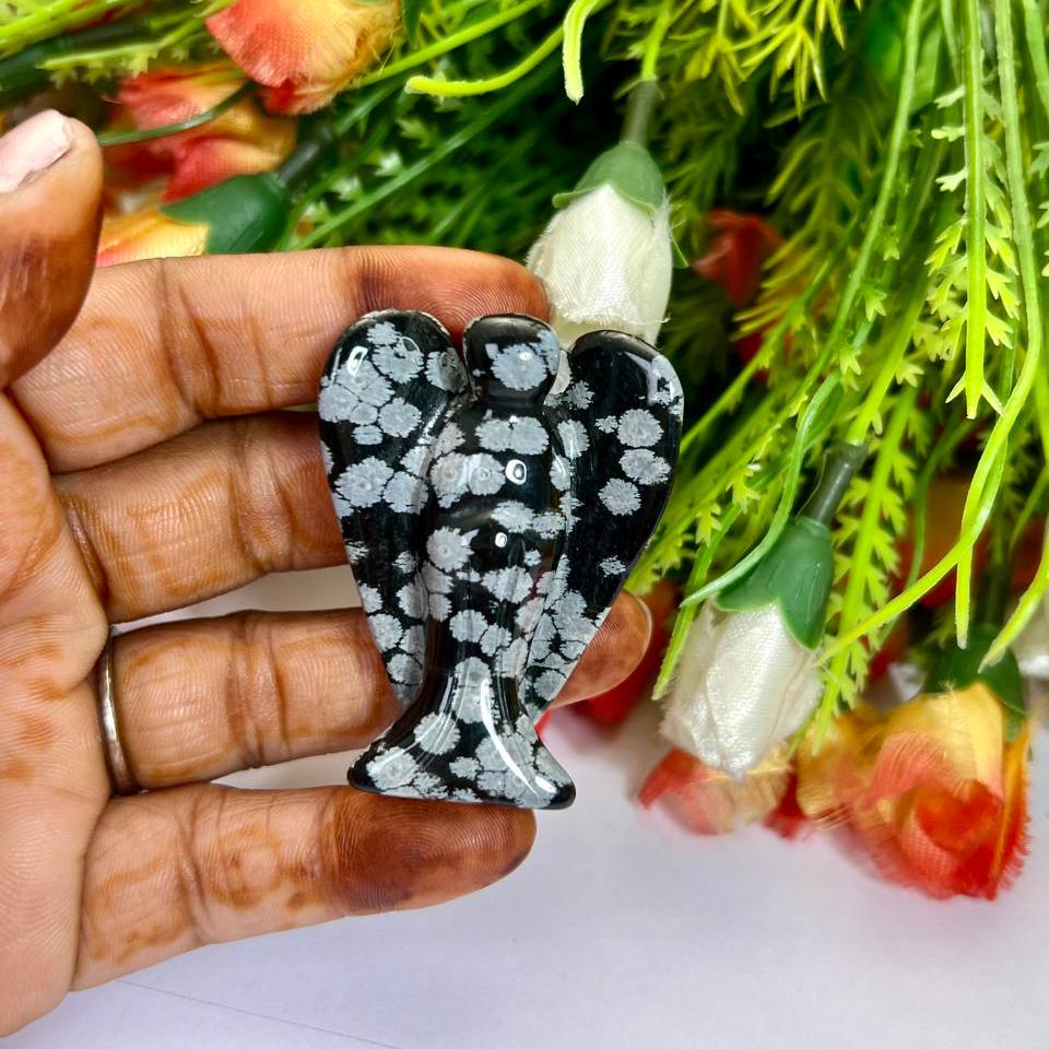 2" Angel Snowflake Obsidian Stone Guardian Angel blessed Angelic connection