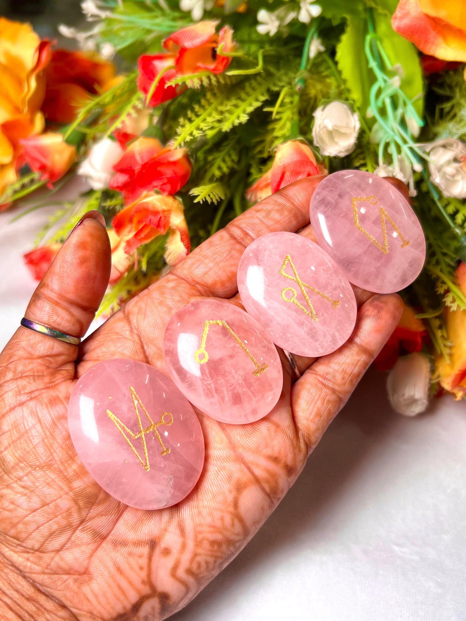 Rose Quartz Stone Archangel Stones Set Uriel, Michael, Raphael, Gabriel Orthodox Christian Church Four Archangels Symbol Set