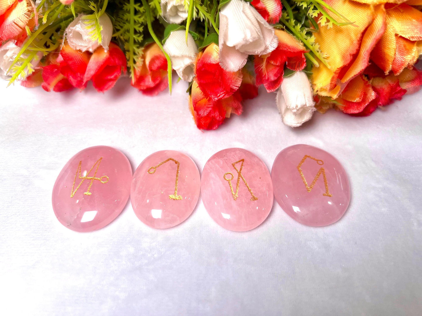 Rose Quartz Stone Archangel Stones Set Uriel, Michael, Raphael, Gabriel Orthodox Christian Church Four Archangels Symbol Set