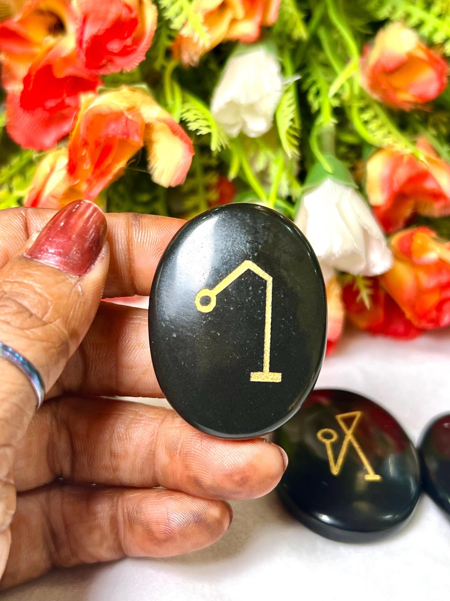 Black Obsidian Stone Archangel Stones Set Uriel, Michael, Raphael, Gabriel Orthodox Christian Church Four Archangels Symbol Set with Box