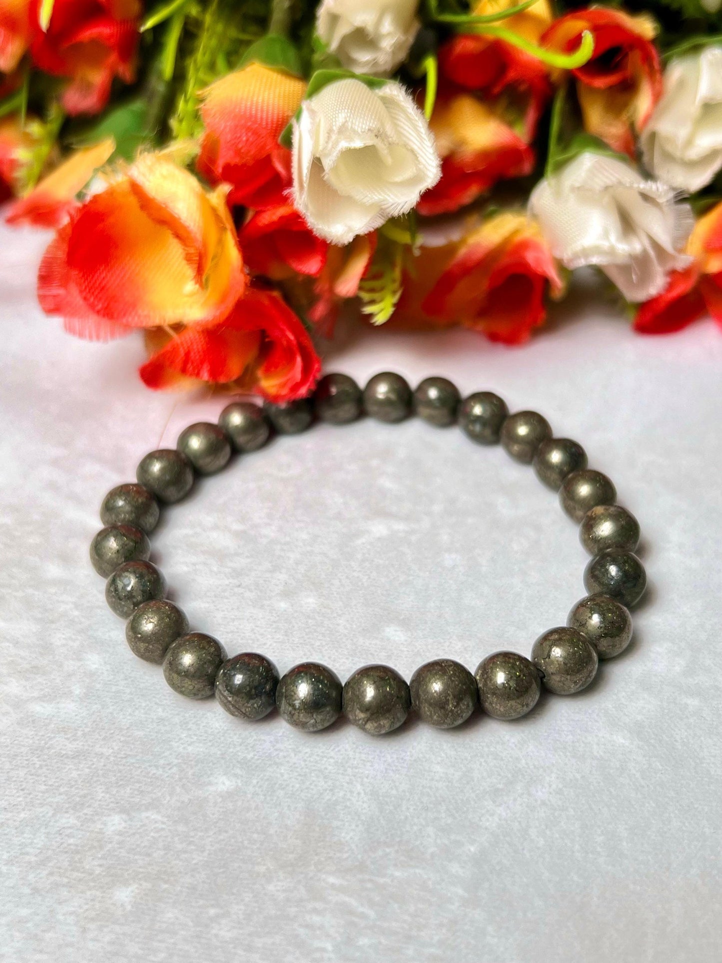 Pyrite Stone Round Beaded Bracelet 6 MM 8 MM 10 MM Stretch Bracelet