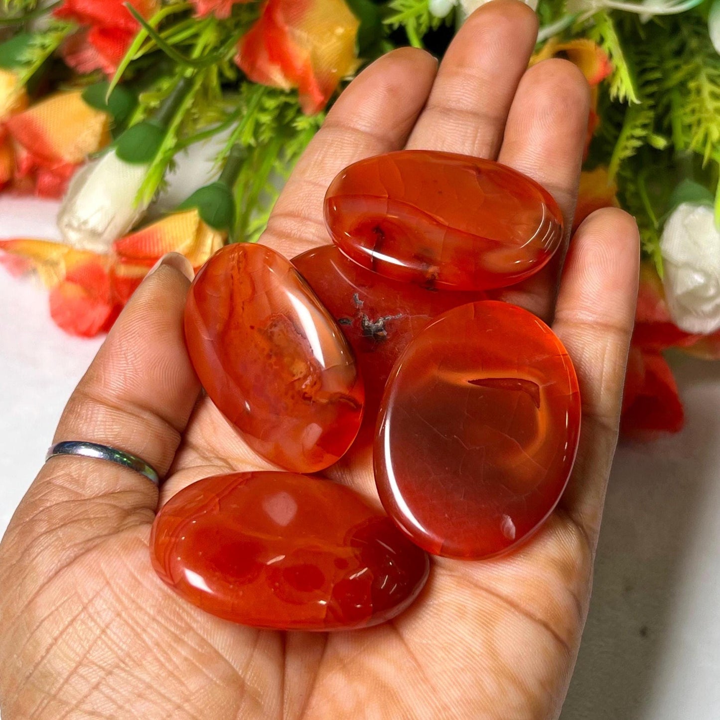 Red Carnelian Oval Palm Stone –Carnelian Cabochon Stone – Pocket Stone – Healing Crystal - 4cmx3cm Thumb Stone One (1) Piece