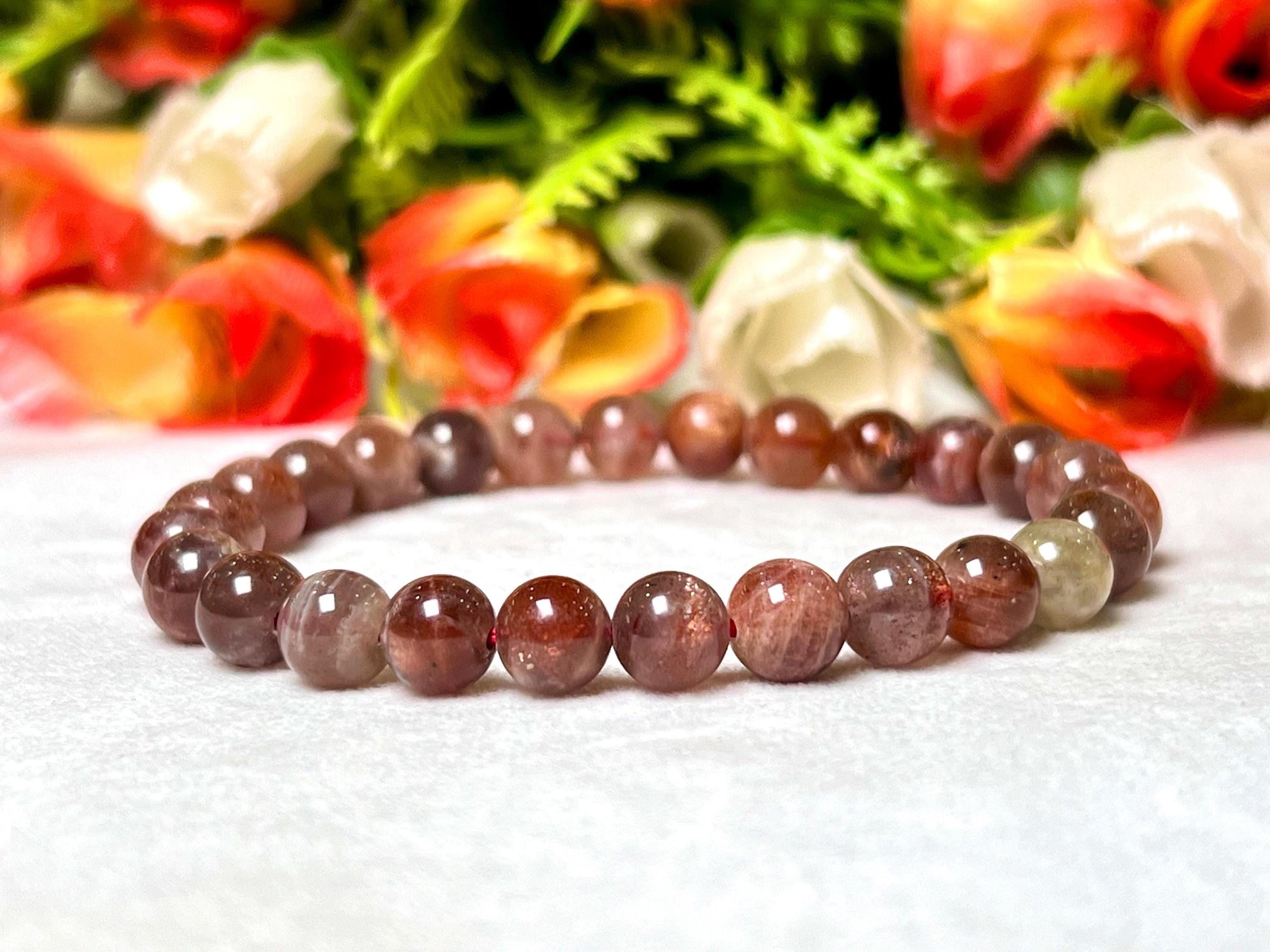 Black Red Sunstone Stone Bracelet l Stretchable Bracelet l Unisex Bracelet l 7 MM Bracelet