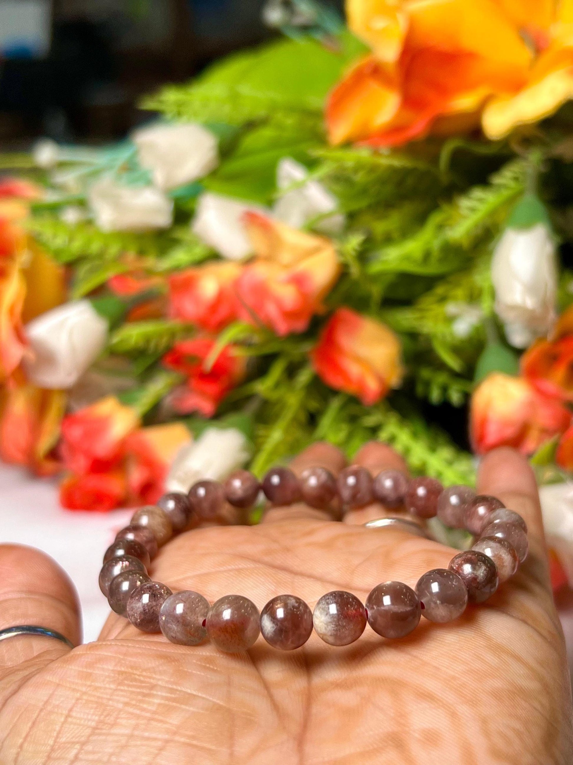 Black Red Sunstone Stone Bracelet l Stretchable Bracelet l Unisex Bracelet l 7 MM Bracelet