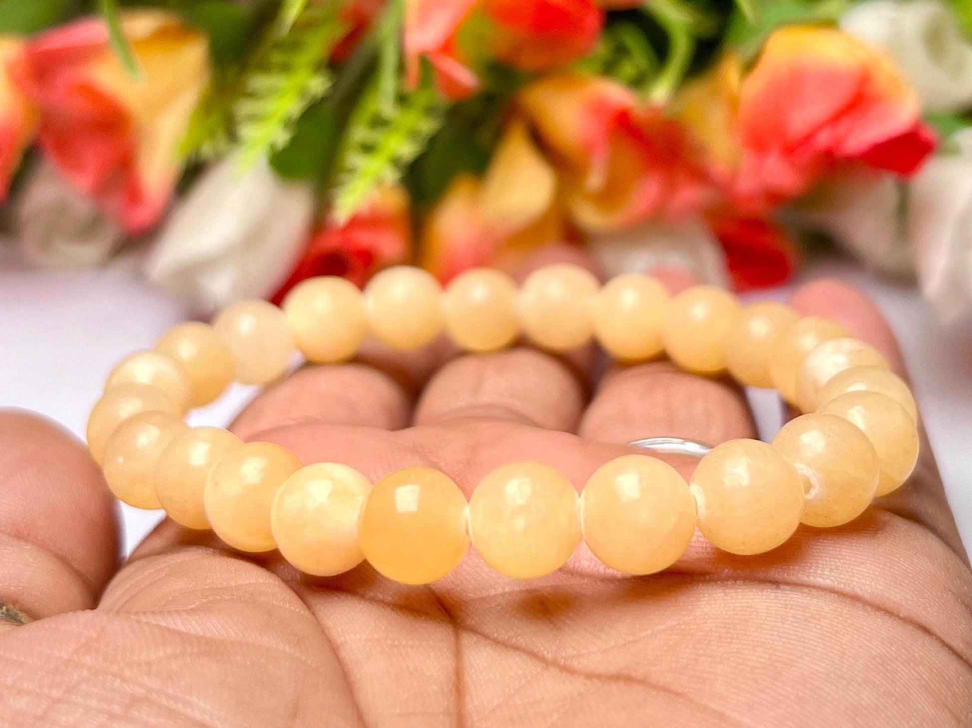 Yellow Calcite Stone Bracelet l Stretchable Bracelet l Unisex Bracelet l 8 MM Bracelet