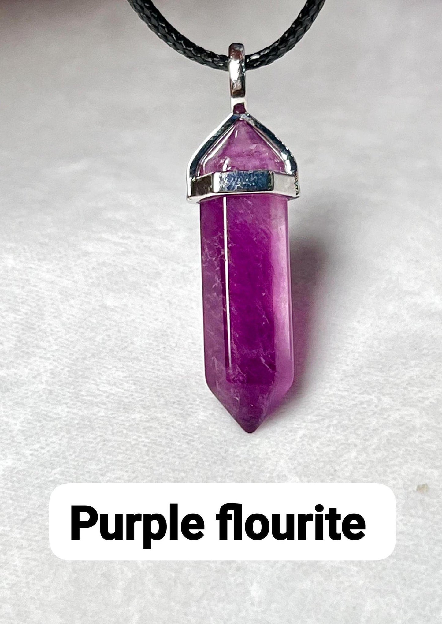 Grape Purple Fluorite Stone Double Point Pencil Pendant with Black Cord