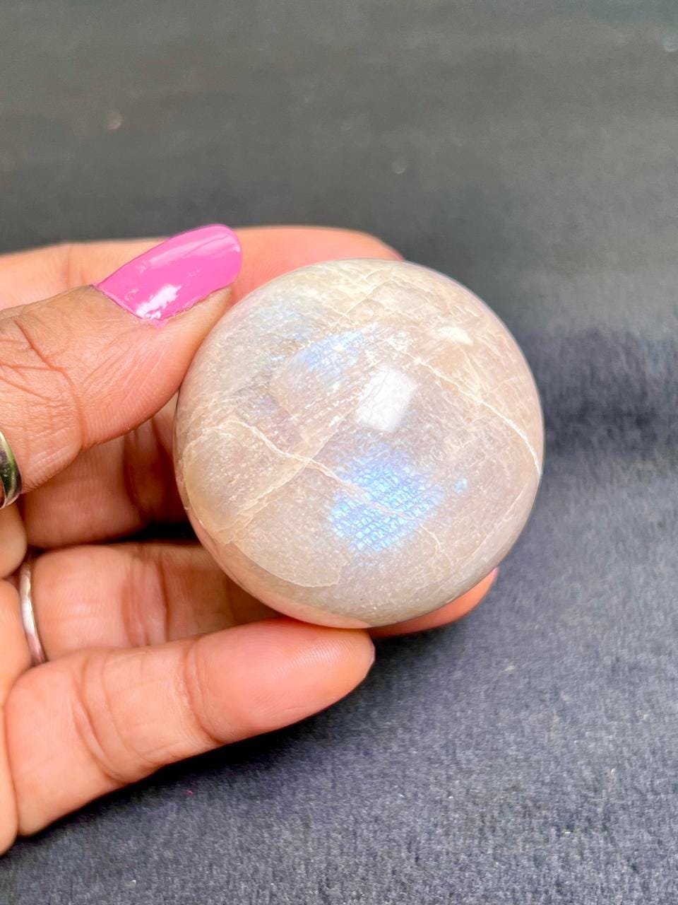 Rainbow Moonstone  Sphere 40 MM Crystal Ball Orb Pocket Stone Meditation Space Crystal Grid With wooden Stand