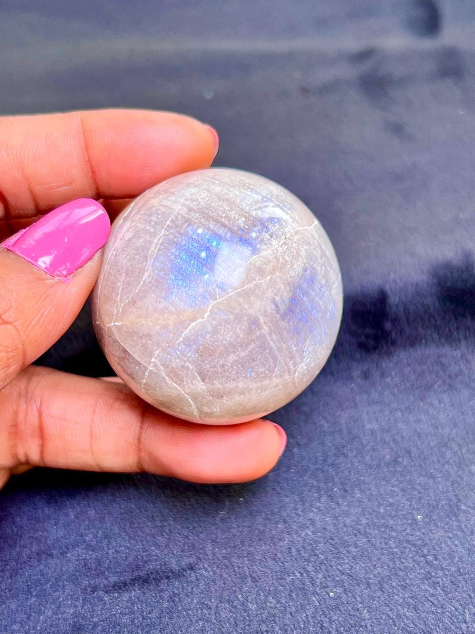 Rainbow Moonstone  Sphere 40 MM Crystal Ball Orb Pocket Stone Meditation Space Crystal Grid With wooden Stand