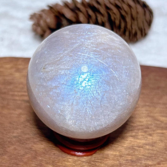 Rainbow Moonstone  Sphere 40 MM Crystal Ball Orb Pocket Stone Meditation Space Crystal Grid With wooden Stand