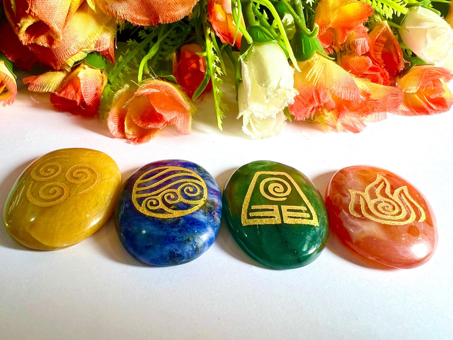 Mayan 4 Element Stone Set Sodalite, Carnelian, Yellow Jasper, Green Aventurine Stone Set With Gift Pouch