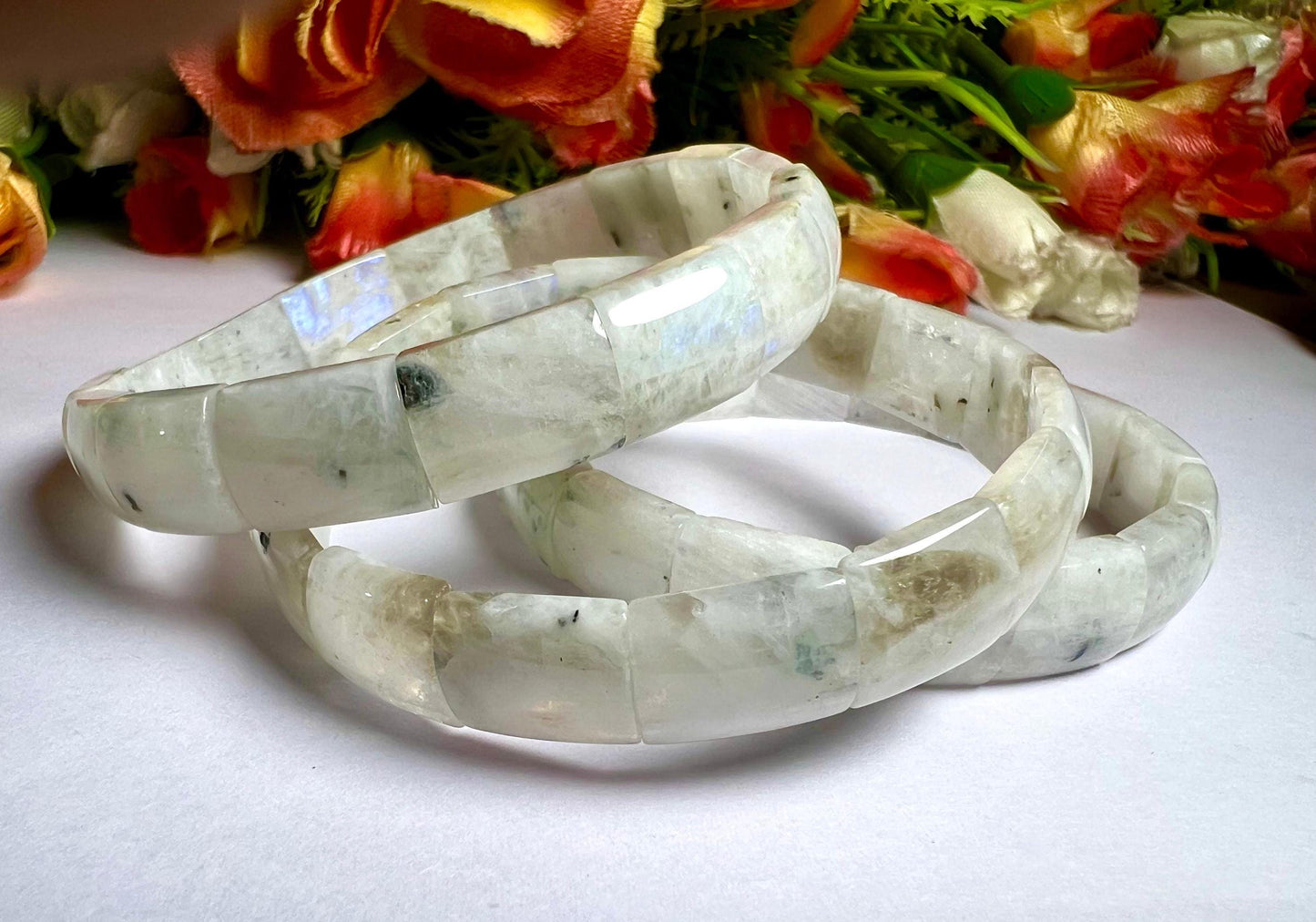 12 MM Rainbow Moonstone Stone Bengal Bracelet l Stretchable Bracelet l Unisex Bracelet AAAAA