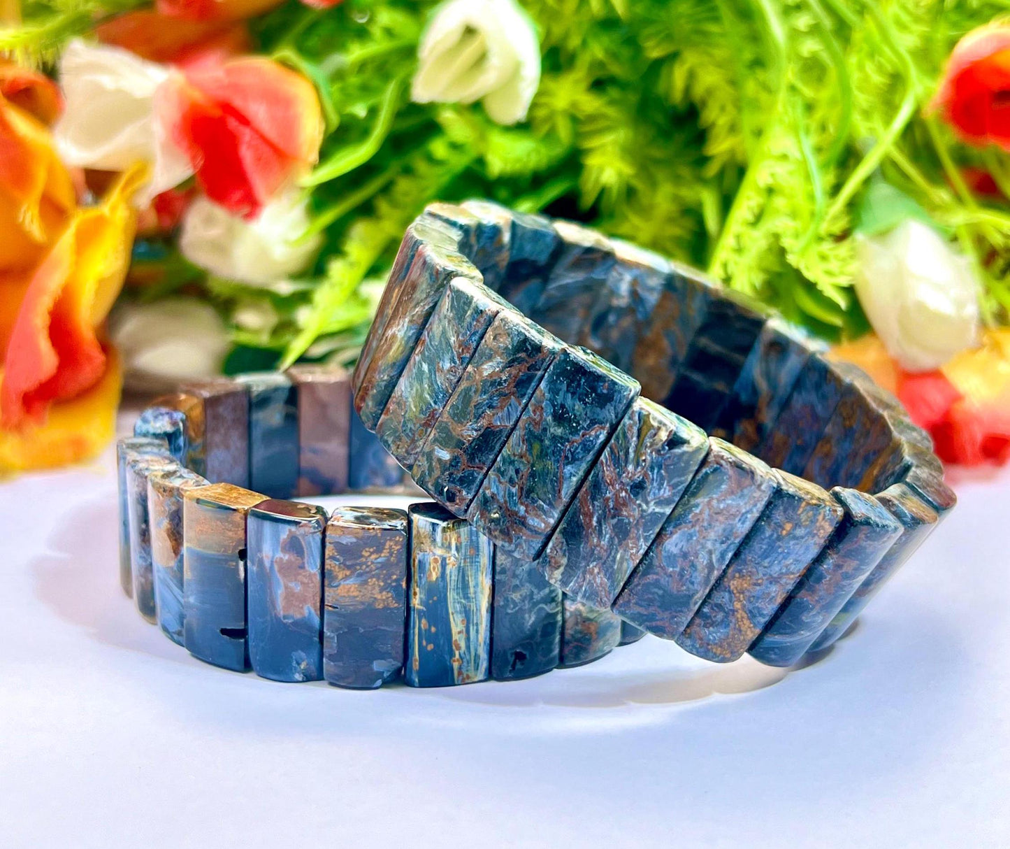 18 MM Blue Rainbow Pietersite Stone Bracelet l Stretchable Bracelet l Unisex Bracelet AAAAA