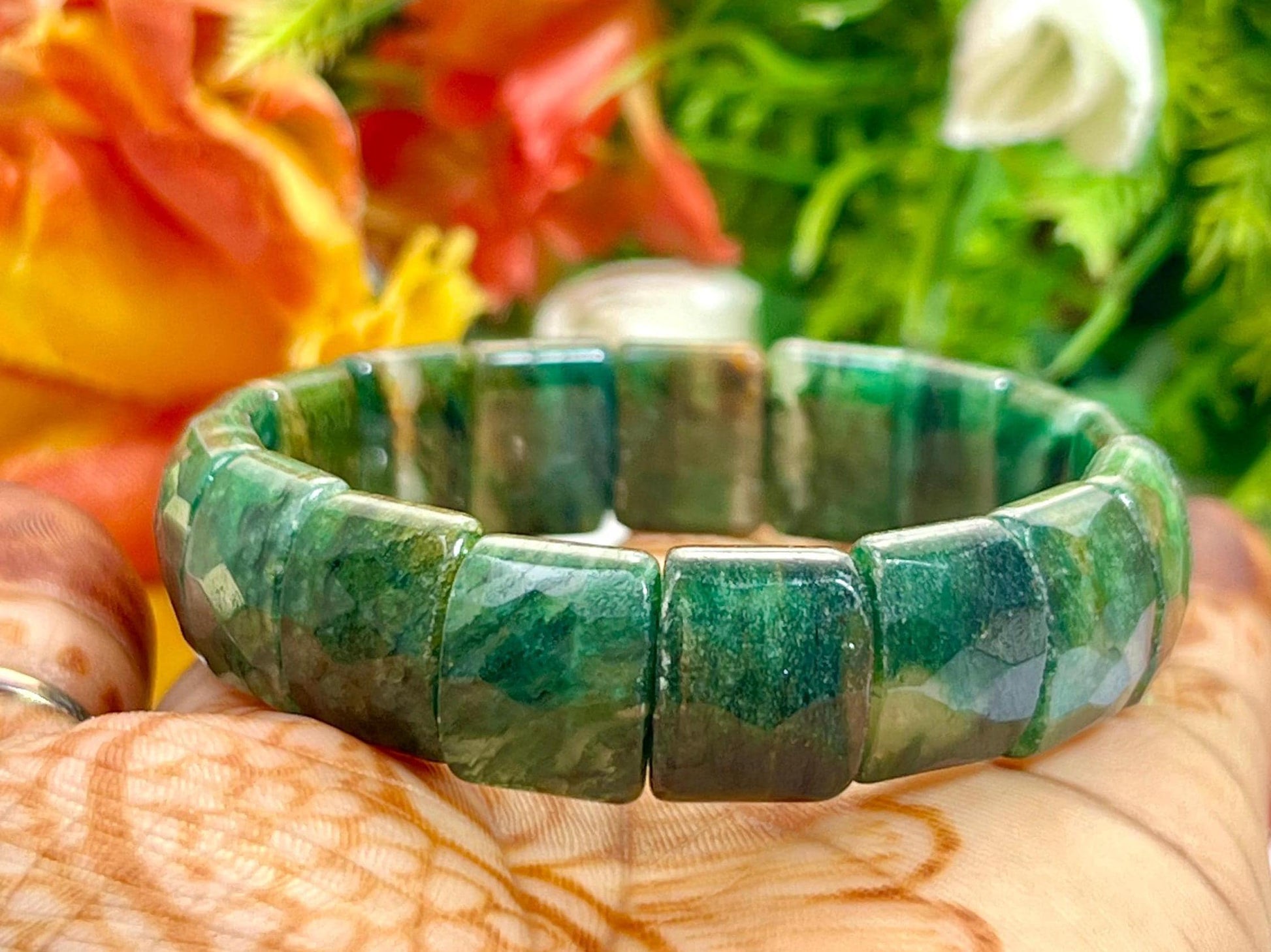 15 MM Euchlorite Kmaite Stone Bracelet l Stretchable Bracelet