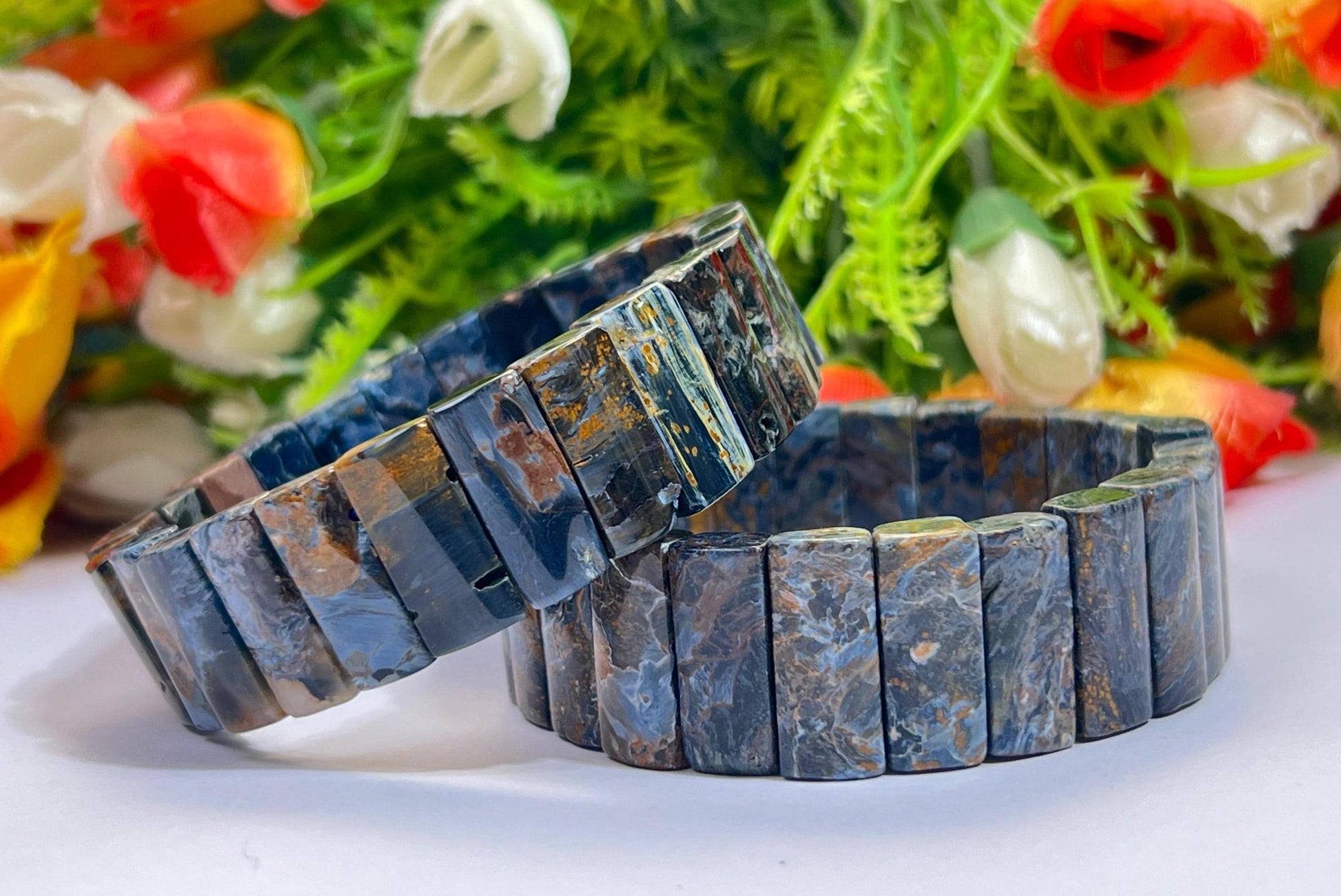 18 MM Blue Rainbow Pietersite Stone Bracelet l Stretchable Bracelet l Unisex Bracelet AAAAA