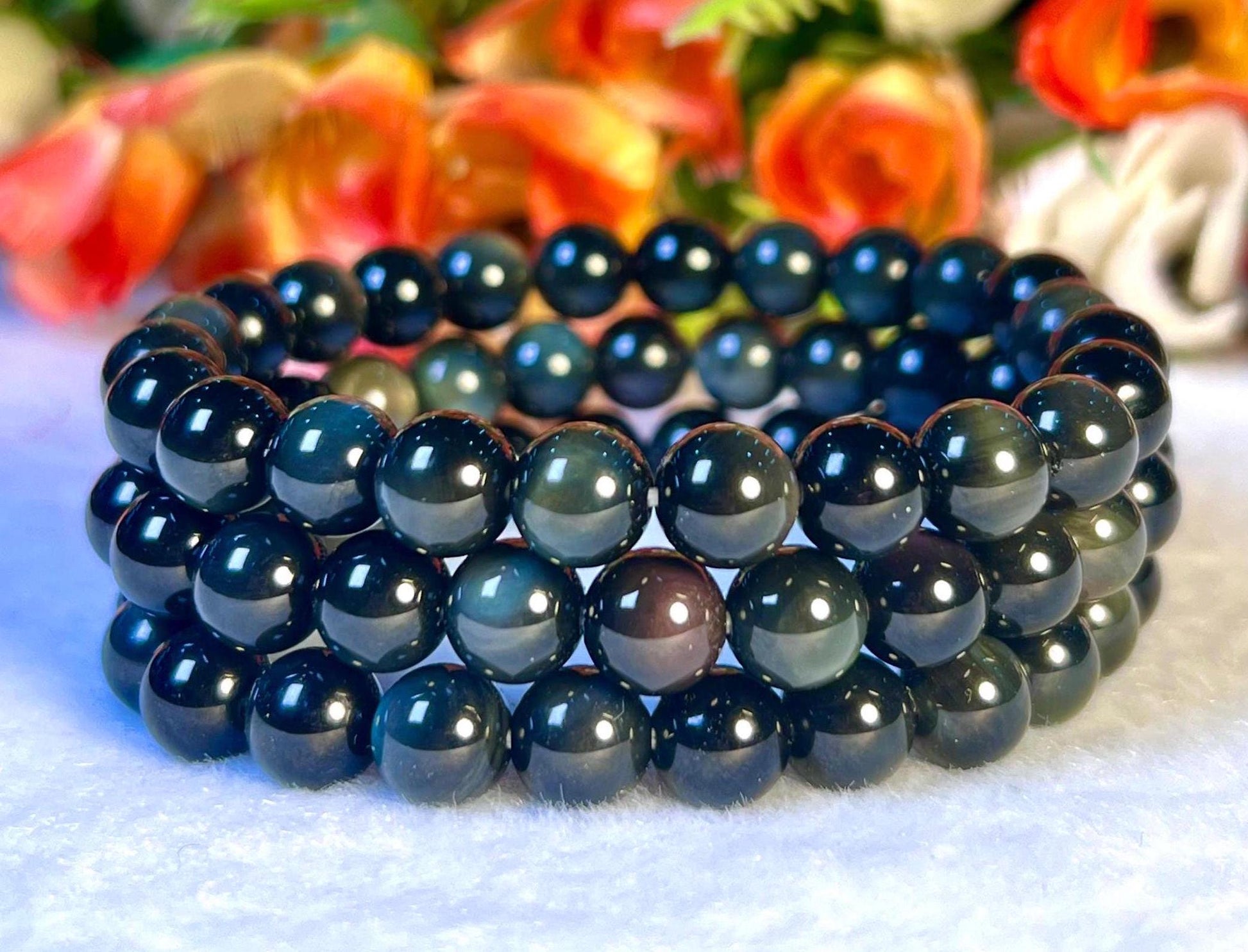 Rainbow Obsidian Stone Bracelet l Stretchable Bracelet l Unisex Bracelet l 8 MM Bracelet