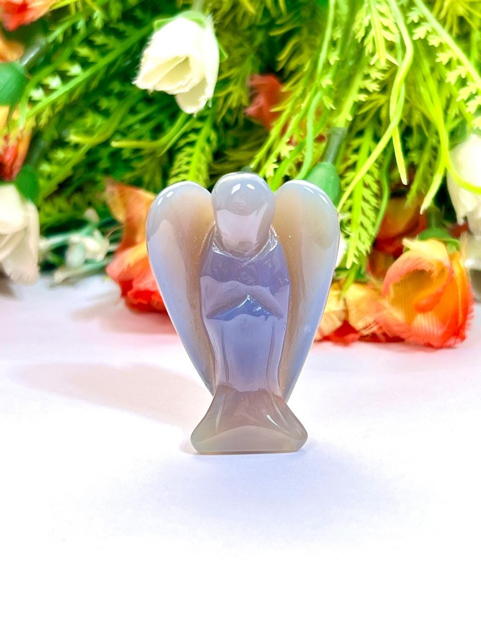 2" Angel Grey Chalcedony Stone Guardian Angel blessed Angelic connection