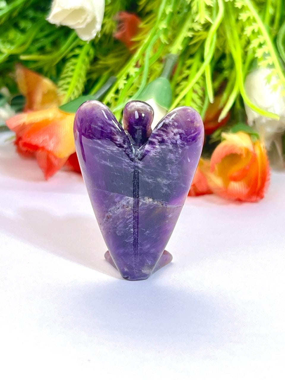 2" Amethyst Stone ANGEL (1) Piece Free standing guardian Angel crystal Reiki energy blessed hand carved Pocket Angel Angelic connection