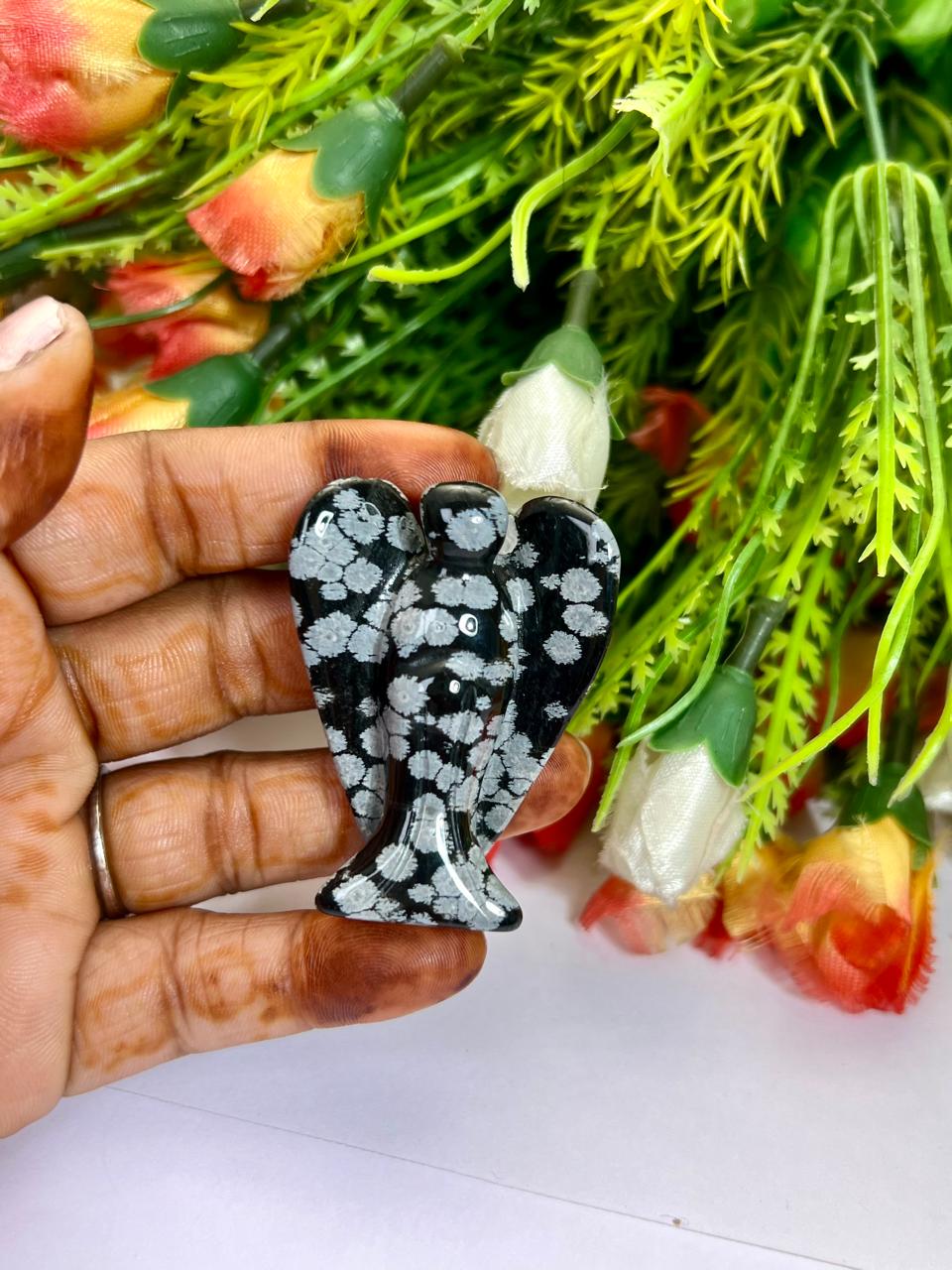 2" Angel Snowflake Obsidian Stone Guardian Angel blessed Angelic connection